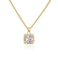Cubic Zircon Micro Pave Brass Necklace, with 1.96 inch extender chain, 18K gold plated, micro pave cubic zirconia & for woman, more colors for choice, 13x20mm, Length:Approx 17.71 Inch, Sold By PC