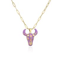 Brass Necklace, with 1.96 inch extender chain, Bull, 18K gold plated, for woman & enamel, more colors for choice, Length:Approx 17.71 Inch, Sold By PC
