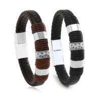 PU Leather Cord Bracelets, with Wax Cord & Tibetan Style, for man, more colors for choice, Length:Approx 8.46 Inch, Sold By PC