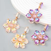Rhinestone Earring, Tibetan Style, with Resin, Flower, gold color plated, fashion jewelry & for woman & with glass rhinestone, more colors for choice, 37x67mm, Sold By Pair