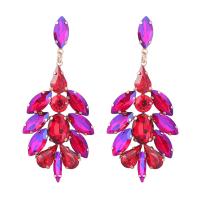 Rhinestone Earring Zinc Alloy gold color plated fashion jewelry & for woman & with glass rhinestone red Sold By Pair