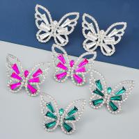 Rhinestone Earring Zinc Alloy Butterfly silver color plated fashion jewelry & for woman & with rhinestone Sold By Pair