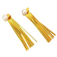 Fashion Fringe Earrings Brass with Freshwater Pearl 18K gold plated for woman white nickel lead & cadmium free Sold By Pair
