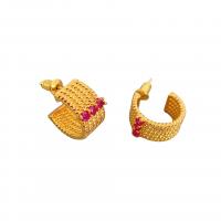 Brass Stud Earring 18K gold plated for woman & with rhinestone nickel lead & cadmium free Sold By Pair