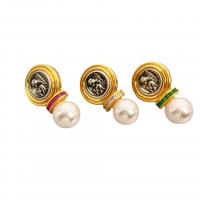 Messing Tropfen Ohrringe, mit Kunststoff Perlen, rund, plattiert, für Frau & mit Strass, keine, frei von Nickel, Blei & Kadmium, 16x28mm, verkauft von Paar