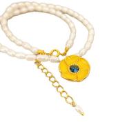 Freshwater Pearl Brass Necklace with Freshwater Pearl with 1.97Inch extender chain Flower 18K gold plated for woman & enamel & with rhinestone nickel lead & cadmium free Length Approx 18 Inch Sold By PC