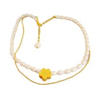 Freshwater Pearl Brass Necklace with Freshwater Pearl Flower 18K gold plated Double Layer & for woman nickel lead & cadmium free Sold By PC