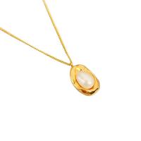 Freshwater Pearl Brass Chain Necklace, cobre, with Pérolas de água doce, banhado, para mulher, Mais cores pare escolha, níquel, chumbo e cádmio livre, 12.80x21mm, comprimento Aprox 53.5 cm, vendido por PC