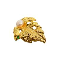 Freshwater Pearl Brooch, Brass, with Freshwater Pearl, Leaf, 18K gold plated, for woman & with rhinestone, nickel, lead & cadmium free, 39x32.50mm, Sold By PC
