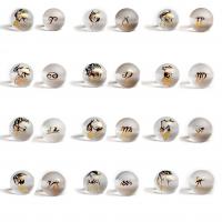 Natural Clear Quartz Beads Round Zodiac symbols jewelry & DIY  & gold accent & frosted Sold By PC