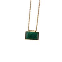 Edelstein Schmuck Halskette, Messing, mit Malachit, Rechteck, 18 K vergoldet, unisex, grün, frei von Nickel, Blei & Kadmium, 21x12.60mm, Länge ca. 61.5 cm, verkauft von PC