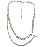 Mode-Multi-Layer-Halskette, Messing, mit Grüner Aventurin, platiniert, Doppelschicht & für Frau, grün, frei von Nickel, Blei & Kadmium, Länge ca. 44 cm, verkauft von PC