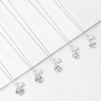 Freshwater Pearl Brass Necklace with Freshwater Pearl Flat Round silver color plated Zodiac symbols jewelry & for woman nickel lead & cadmium free Length Approx 18 Inch Sold By PC