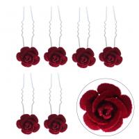 Hair Stick Zinc Alloy with Cloth Rose silver color plated 6 pieces & for woman red nickel lead & cadmium free Sold By Bag