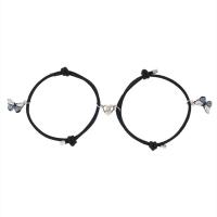 Couple Bracelet and Bangle, Tibetan Style, with Polyester Cord, Butterfly, silver color plated, 2 pieces & with magnetic & adjustable & for woman & enamel, more colors for choice, nickel, lead & cadmium free, Length:16-30 cm, 2PCs/Set, Sold By Set