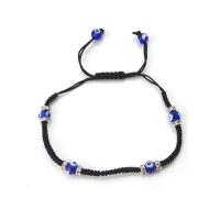 Evil Eye Jewelry Bracelet Polyester Cord with rhinestone zinc alloy spacer & Resin silver color plated Unisex & adjustable Length 9.06 Inch Sold By PC