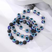 Evil Eye Jewelry Bracelet, Resin, with rhinestone Tibetan Style spacer & Lava & Plastic Pearl, gold color plated, Unisex & different styles for choice, blue, Length:7.1 Inch, Sold By PC