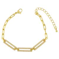 Cubic Zirconia Micro Pave Brass Bracelet, with 2.17 extender chain, 18K gold plated, different styles for choice & micro pave cubic zirconia & for woman, more colors for choice, nickel, lead & cadmium free, 22x6mm, Length:6.5 Inch, Sold By PC
