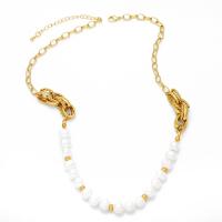 Collar de perlas de plástico, metal, con Perlas plásticas, con 2 extender cadena, 18K chapado en oro, para mujer, dorado, libre de níquel, plomo & cadmio, 9x8mm, longitud:17.7 Inch, Vendido por UD