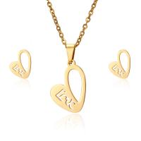 Fashion Stainless Steel Jewelry Sets Stud Earring & necklace 304 Stainless Steel Heart Galvanic plating 2 pieces & for woman golden Sold By Set