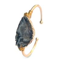 Agate Jewelry Bracelet, Brass, with Brazil Agate, handmade, Druzy Geode Style & fashion jewelry & for woman, golden, nickel, lead & cadmium free, 30-40*15-25mm, Inner Diameter:Approx 55mm, Sold By PC