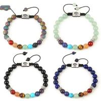 Gemstone Bracelets, with Polyester Cord & Tibetan Style, Round, silver color plated, fashion jewelry & Unisex & adjustable, more colors for choice, Length:19-28 cm, Sold By PC