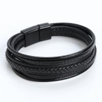 PU Leather Cord Bracelets, with Tibetan Style, plumbum black color plated, fashion jewelry & multilayer & for man, more colors for choice, Length:21 cm, Sold By PC