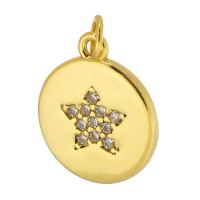 Cubic Zirconia Micro Pave Brass Pendant, Flat Round, gold color plated, DIY & micro pave cubic zirconia, golden, nickel, lead & cadmium free, 12x14x1.50mm, Hole:Approx 3mm, Sold By PC
