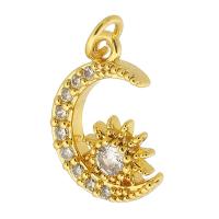 Cubic Zirconia Micro Pave Brass Pendant Moon and Star gold color plated DIY & micro pave cubic zirconia golden nickel lead & cadmium free Approx 3mm Sold By PC