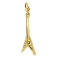 Cubic Zirconia Micro Pave Brass Pendant, Guitar, gold color plated, DIY & micro pave cubic zirconia, golden, nickel, lead & cadmium free, 10x27.50x2mm, Hole:Approx 3mm, Sold By PC