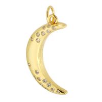 Cubic Zirconia Micro Pave Brass Pendant Moon gold color plated DIY & micro pave cubic zirconia golden nickel lead & cadmium free Approx 3.5mm Sold By PC