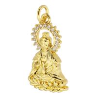 Cubic Zirconia Micro Pave Brass Pendant, Guanyin, gold color plated, DIY & micro pave cubic zirconia, golden, nickel, lead & cadmium free, 13x23x4mm, Hole:Approx 3mm, Sold By PC