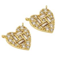 Cubic Zirconia Micro Pave Brass Pendant, Heart, gold color plated, DIY & micro pave cubic zirconia, golden, nickel, lead & cadmium free, 14x15x2mm, Hole:Approx 1mm, Sold By PC