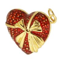 Brass Heart Pendants gold color plated DIY & enamel red nickel lead & cadmium free Approx 4mm Sold By PC