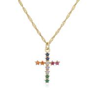 Cubic Zircon Micro Pave Brass Necklace Cross real gold plated & micro pave cubic zirconia & for woman 450mm Sold By PC
