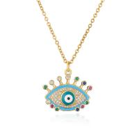 Evil Eye Jewelry Necklace, Brass, real gold plated, micro pave cubic zirconia & for woman & enamel, more colors for choice, 22x23mm, Length:Approx 17.7 Inch, Sold By PC