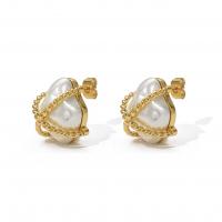 Brass Stud Earring gold color plated & for woman & with plastic pearl gold Sold By Pair