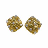 Brass Stud Earring, gold color plated, for woman & with plastic pearl, gold, 22mm, Sold By Pair