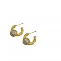Brass Stud Earring real gold plated micro pave cubic zirconia & for woman gold Sold By Pair
