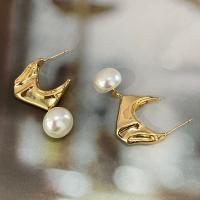 Brass Drop Earring with Plastic Pearl gold color plated for woman gold 37mm Sold By Pair