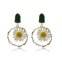 Resin Earring, Tibetan Style, with Resin, Daisy, 14K gold plated, for woman & hollow, 32x53mm, Sold By Pair