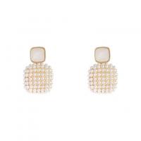 Zinc Alloy Stud Earring with Plastic Pearl gold color plated for woman white Sold By Pair