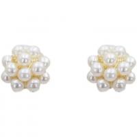 Tibetan Style Stud Earring, with Plastic Pearl, gold color plated, for woman, white, 6x6mm, Sold By Pair