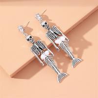 Zinc Alloy Drop Earrings with Plastic Pearl silver color plated Halloween Design & fashion jewelry & for woman & with rhinestone nickel lead & cadmium free Sold By Pair