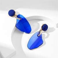 Boucle d'oreille bijoux acrylique, avec alliage de zinc, bijoux de mode & styles différents pour le choix & pour femme, bleu, 72x29mm, Vendu par paire
