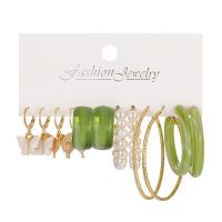 Zinklegierung Ohrring-Set, mit Kunststoff Perlen & Acryl, goldfarben plattiert, 5 Stück & Modeschmuck & für Frau, frei von Nickel, Blei & Kadmium, verkauft von setzen