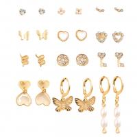 Tibetan Style Earring Set, with Plastic Pearl, gold color plated, 12 pieces & fashion jewelry & for woman & with rhinestone, nickel, lead & cadmium free, Sold By Set