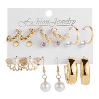 Zinklegierung Ohrring-Set, mit Kunststoff Perlen, goldfarben plattiert, 6 Stück & Modeschmuck & für Frau & mit Strass, frei von Nickel, Blei & Kadmium, verkauft von setzen