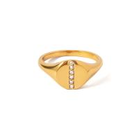Anillo de dedo acero inoxidable del Rhinestone, acero inoxidable 304, Joyería & diverso tamaño para la opción & para mujer & con diamantes de imitación, dorado, 10mm, Vendido por UD