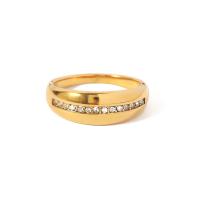 حجر الراين خاتم الإصبع الفولاذ المقاوم للصدأ, 304 الفولاذ المقاوم للصدأ, مجوهرات الموضة & حجم مختلفة للاختيار & للمرأة & مع حجر الراين, ذهبي, 7mm, تباع بواسطة PC